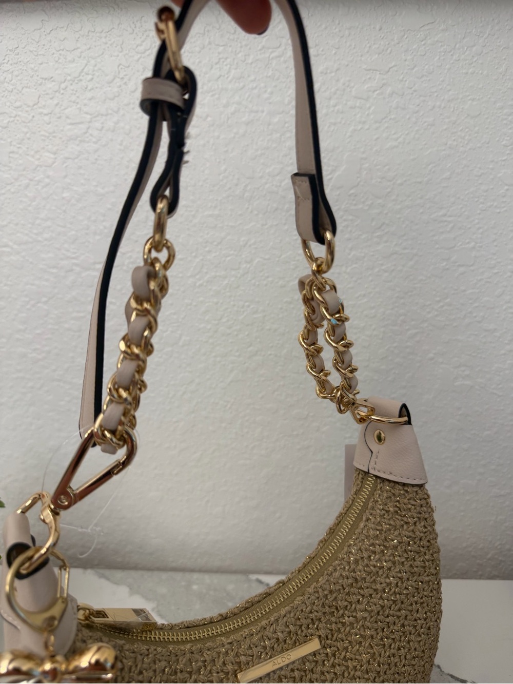 ALDO Woven Shoulder Bag with Pearl Charm NWT - Picture 6 of 6